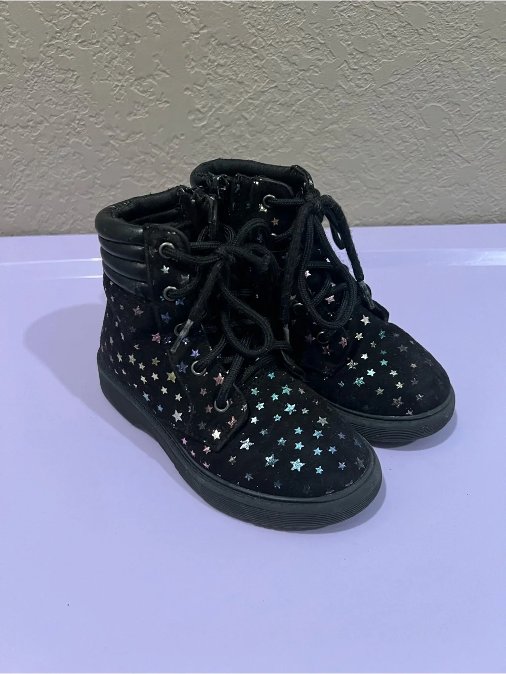 Tucker + Tate Black Holographic Star Lace-Up Boots